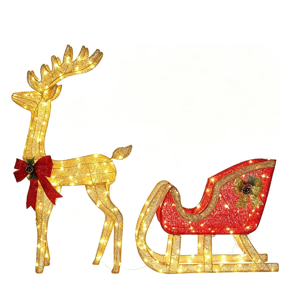 Lighted reindeer and sleigh outdoor Christmas decoration on a front lawn - photo 10