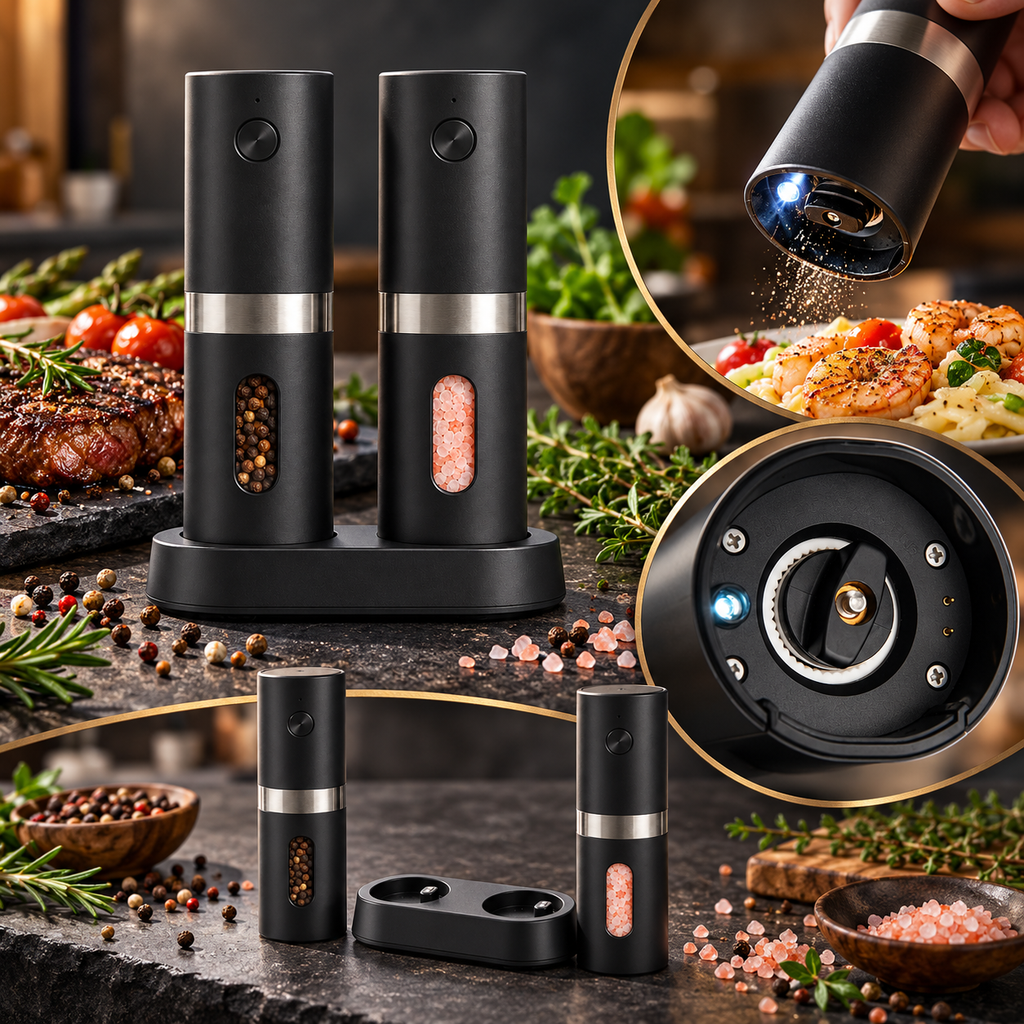 Rechargeable electric salt and pepper grinder set 2