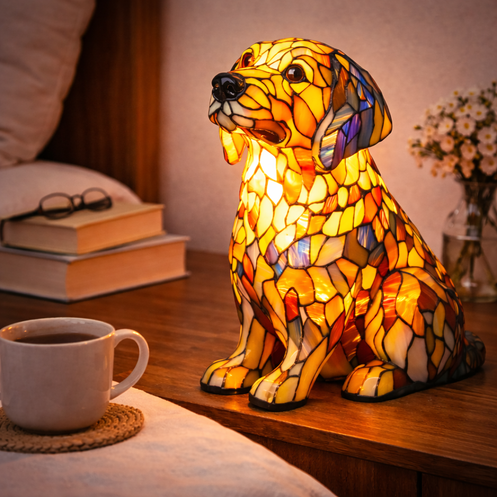 Dog Lamp, Stained Glass Table Lamp, LED Night Light, 10 Dog Breeds