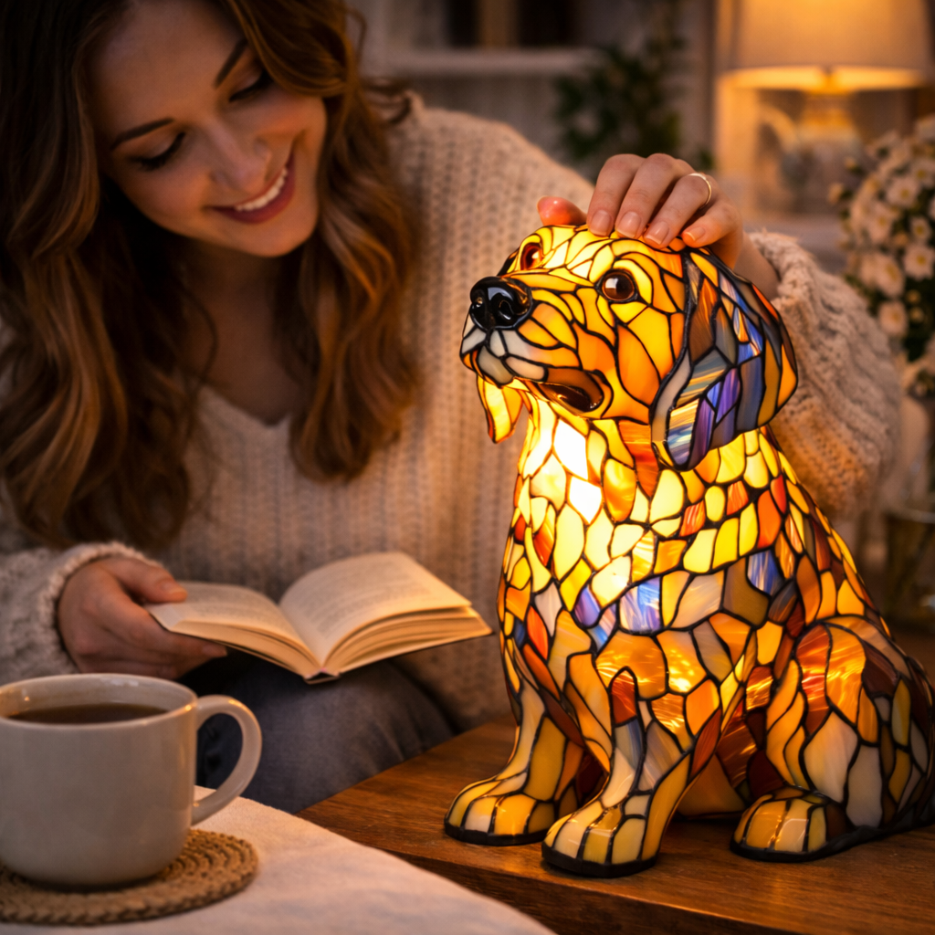 Dog Lamp, Stained Glass Table Lamp, LED Night Light, 10 Dog Breeds