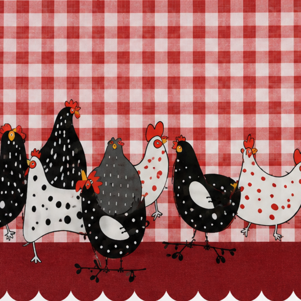 Red plaid rooster tablecloth with lace edge 5