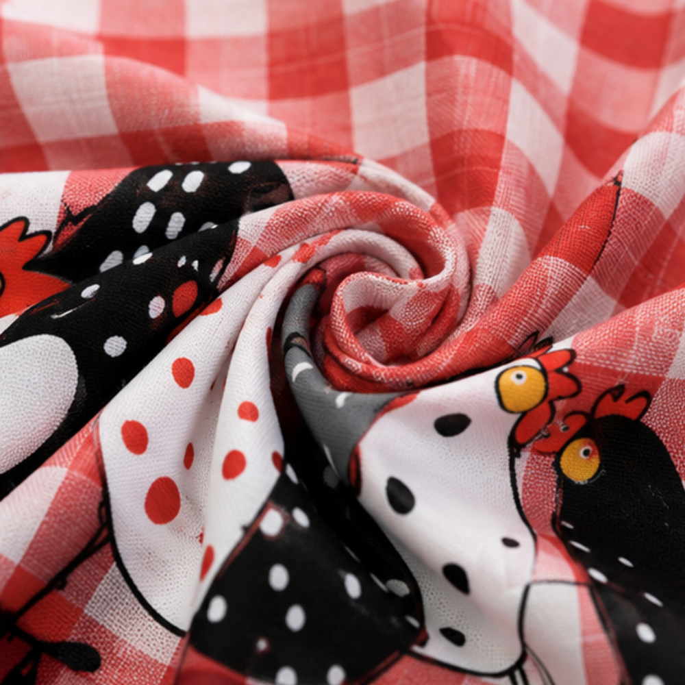 Red plaid rooster tablecloth with lace edge 8
