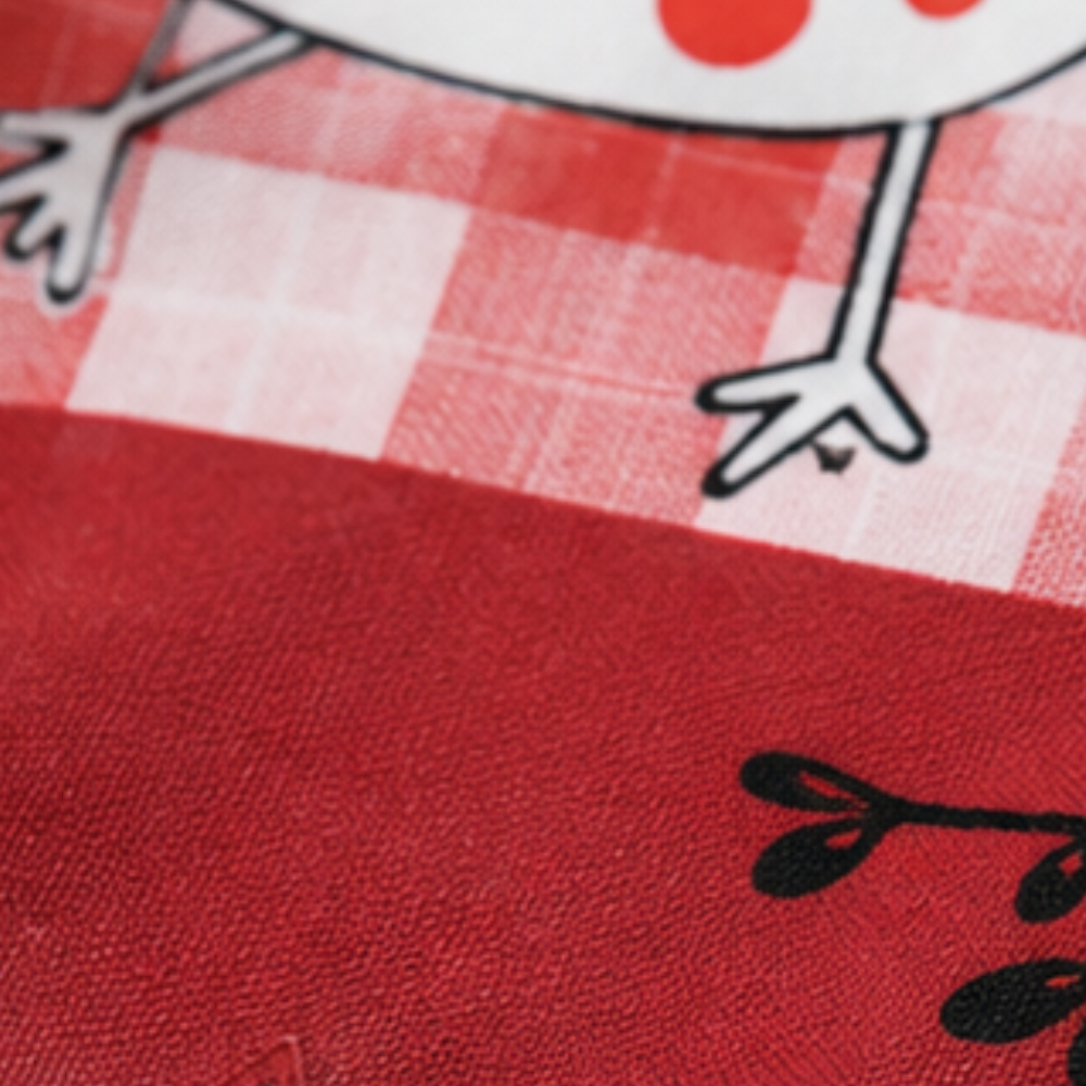 Red plaid rooster tablecloth with lace edge 7