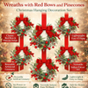 Christmas Wreath with Red Bow and Pinecones