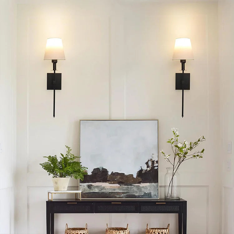 Battery operated wall sconce set of 2 with fabric shade 2