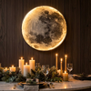 Lunar moon wall sconce above a candlelit dining table