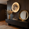 Lunar moon wall sconce above an entryway console