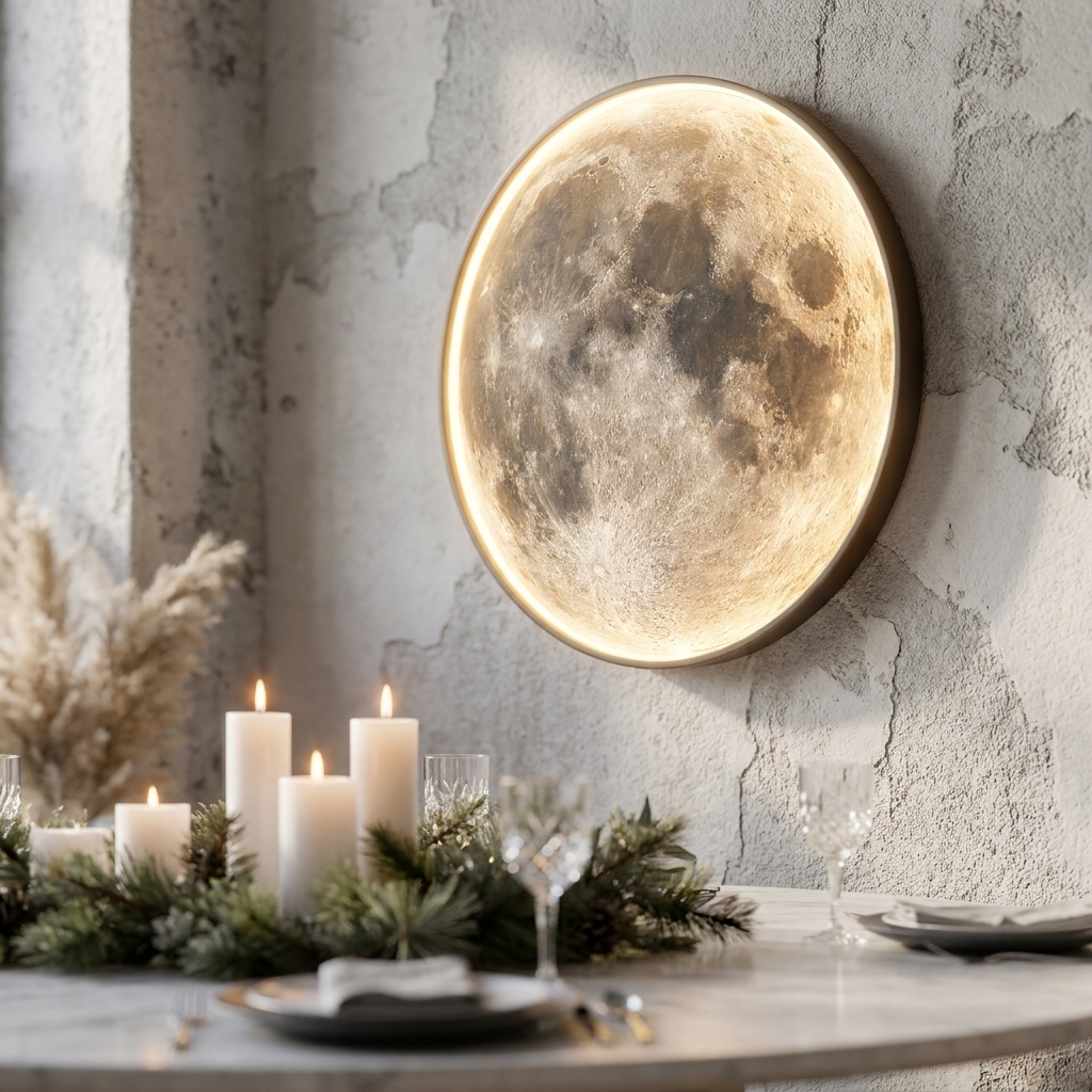 Close-up of the Lunar moon wall sconce texture and glow
