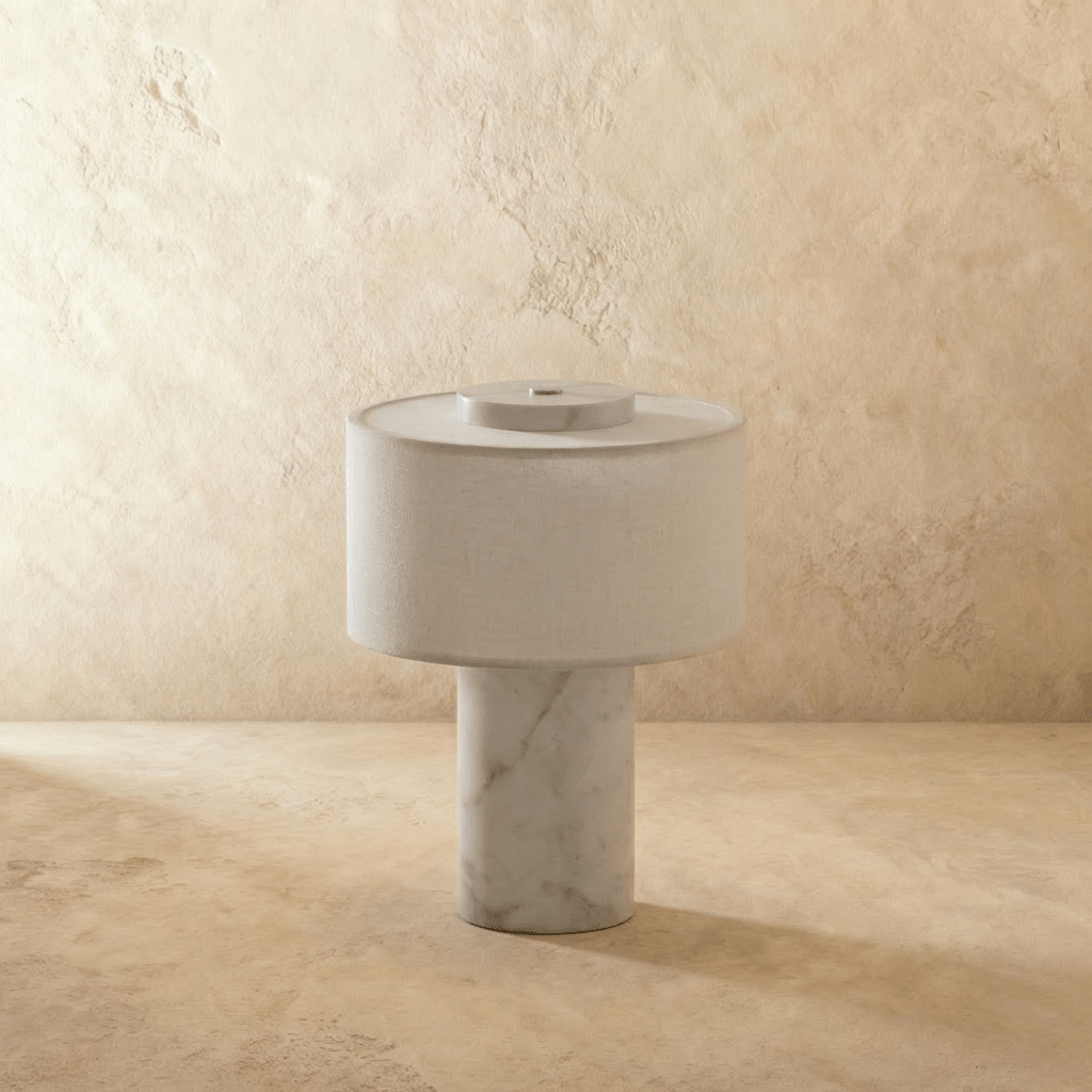 Travertine table lamp, cordless stone lamp, product photo 5