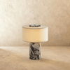 Travertine table lamp, cordless stone lamp with fabric shade