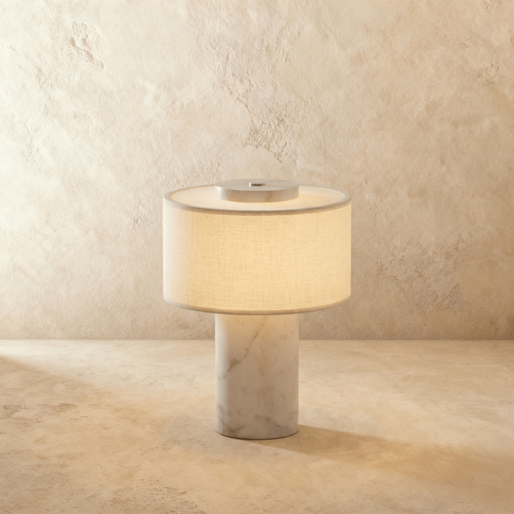 Travertine table lamp, cordless stone lamp, product photo 4