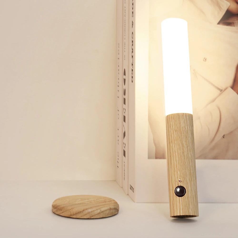 Wood wall sconce with motion sensor, rechargeable, product photo 6