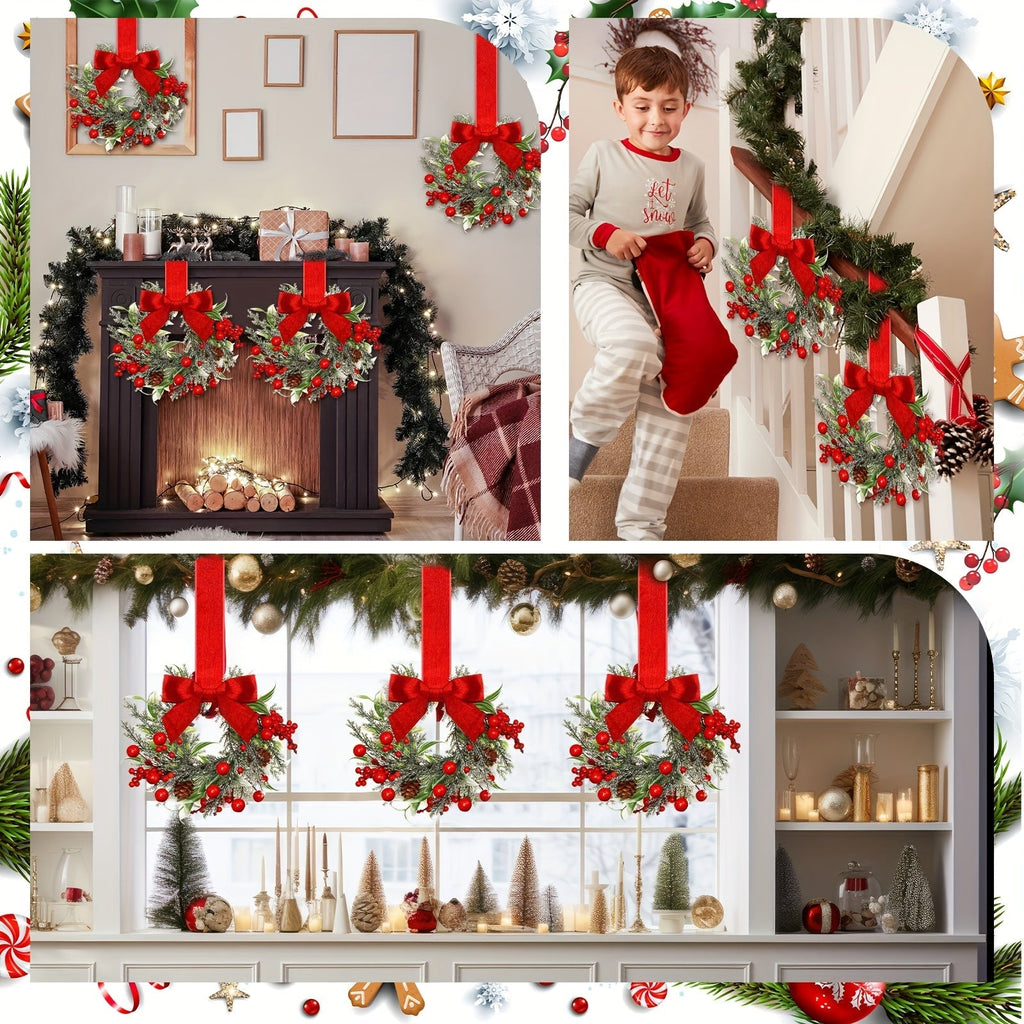 Christmas Wreath with Red Bow and Pinecones