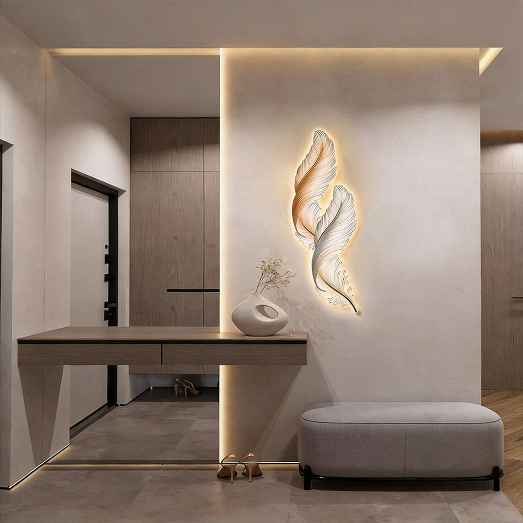 Wall art with lights, cordless feather wall art, product photo 1