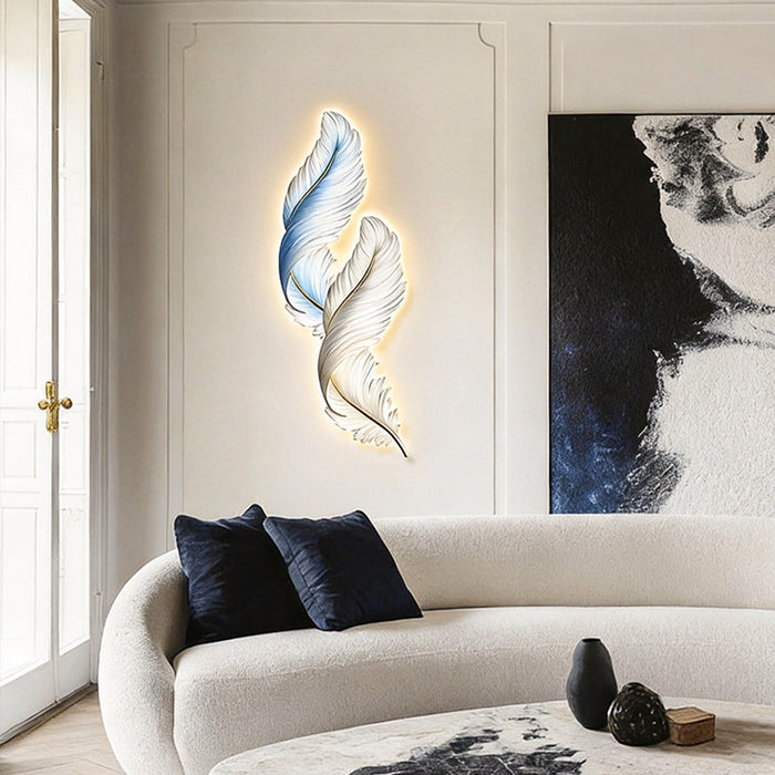 Wall Art with Lights, Cordless Feather Wall Art with Remote