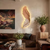 LED wall art feather wall light, orange and white, backlit