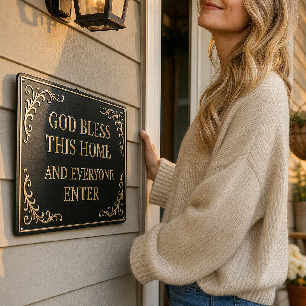 Black embossed scroll metal blessing sign 2