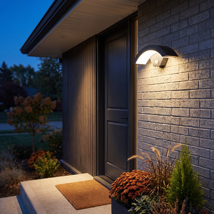 Outdoor Motion Sensor Wall Light - Black LED Porch Sconce