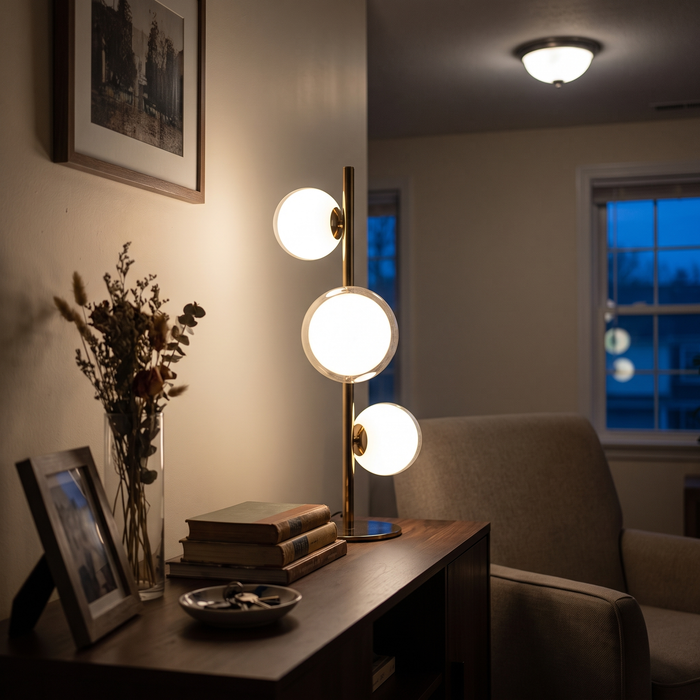 Vintage Table Lamp - 3-Light Glass Shade Living Room Accent Lamp