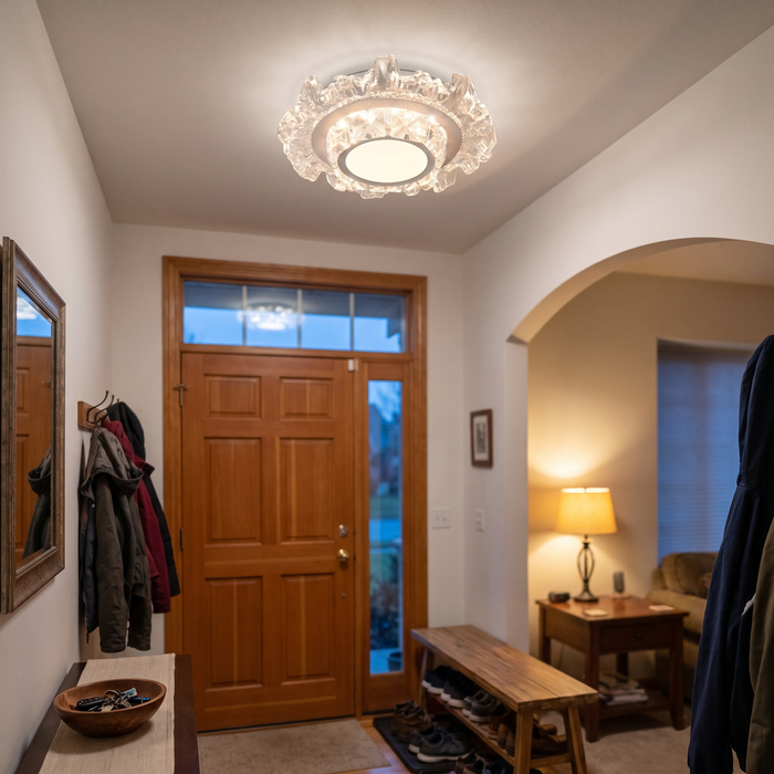 White Flush Mount Ceiling Light - Crystal LED Entryway Light