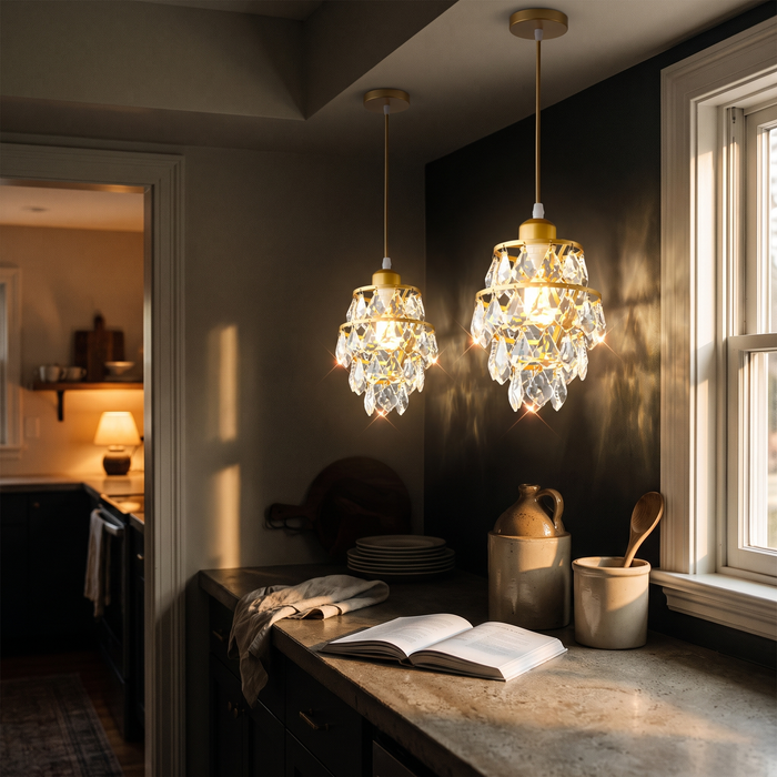Mini Crystal Pendant Light - Gold Kitchen Island Ceiling Light