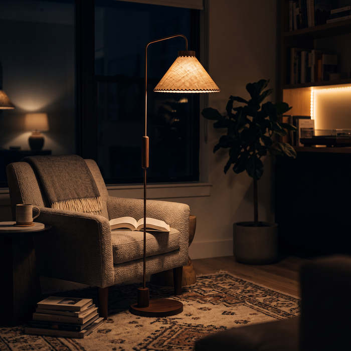 Floor Lamp - Walnut and Fabric Shade Reading Light, 59 Inch