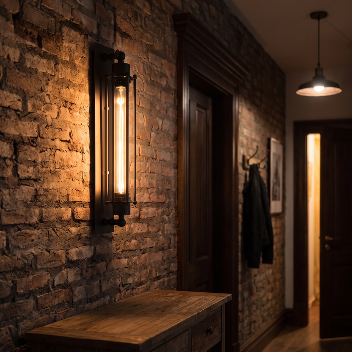 Industrial Wall Sconce - Vintage Black Iron Linear Wall Light