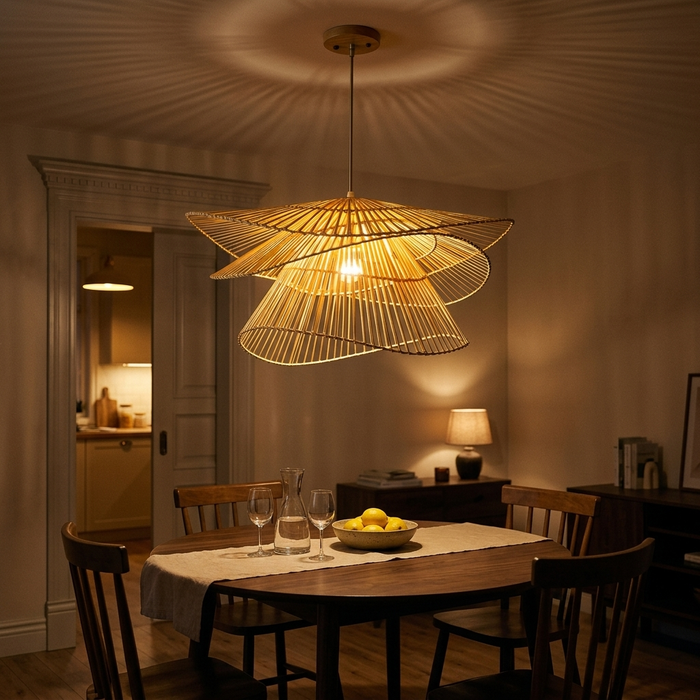 Bamboo Pendant Light - Japanese Woven Ceiling Light Fixture