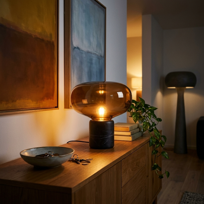 Mushroom Table Lamp - Marble Base Glass Bedside Lamp Dimmable