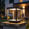 Open frame pillar light in the rain, water beading on the steel frame