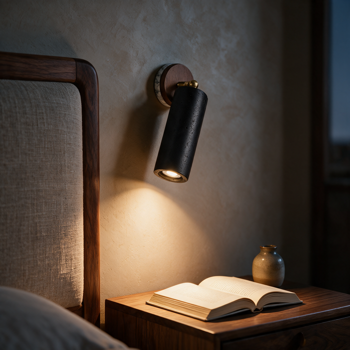 Spotlight Wall Light - Adjustable Marble & Wood Reading Lamp