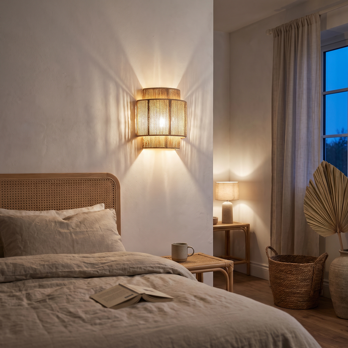 Rattan Wall Light, Handwoven Wall Sconce, Up and Down Glow