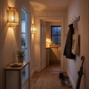 Pair of rattan wall lights in a hallway