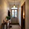 Glass jar pendant in an entry hall