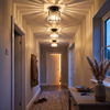 Ribbed glass semi flush ceiling lights along a hallway