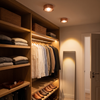 Copper flush mount lights in a walk-in closet