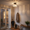 Ribbed glass semi flush ceiling light in an entry
