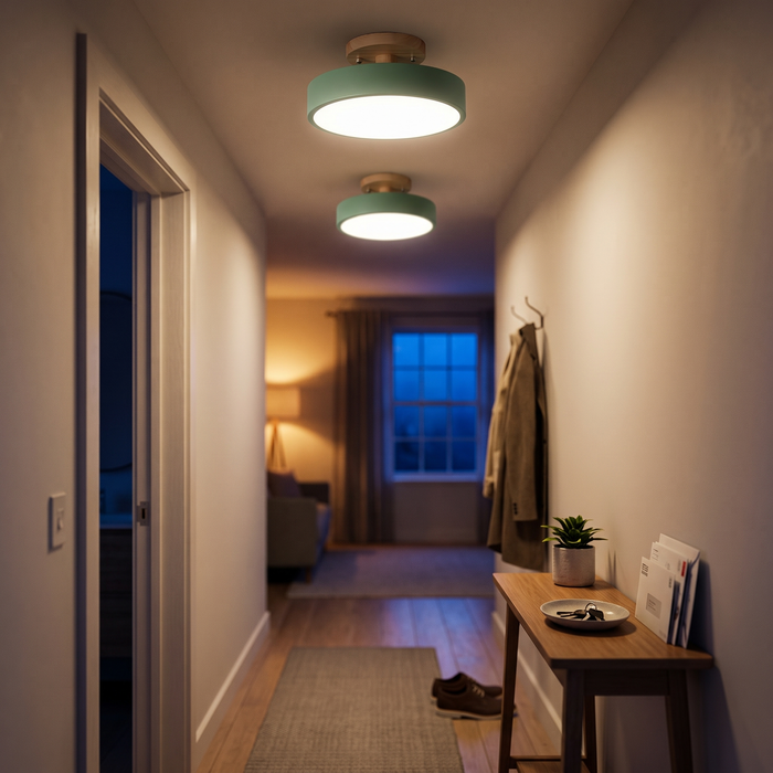 Wood Ceiling Light, Round LED Semi Flush Mount, 3 Sizes, 5 Colors