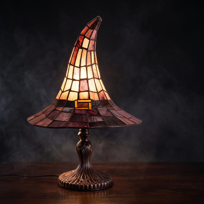 Witch Hat Lamp, Stained Glass Style Halloween Table Lamp