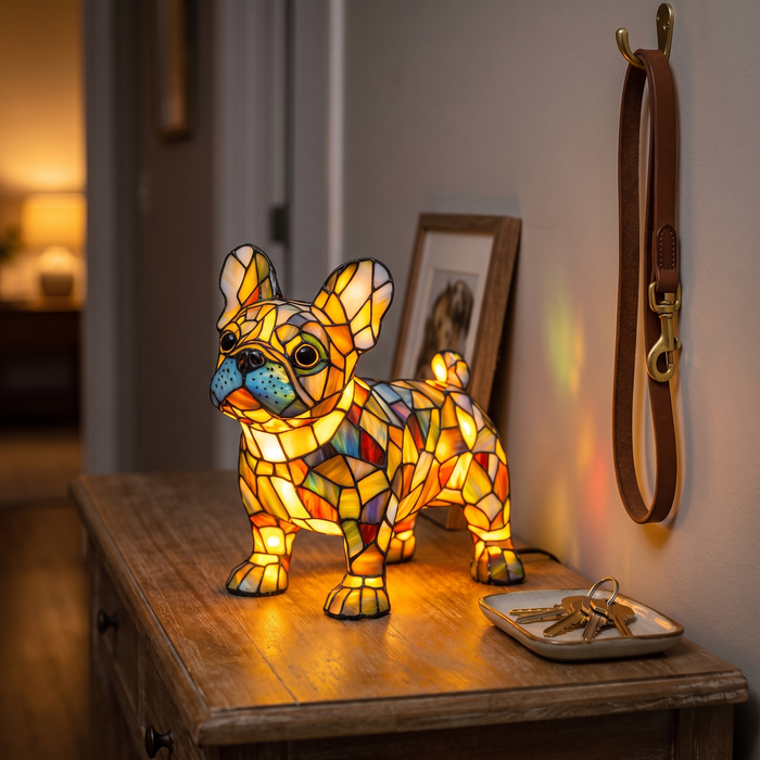 Dog Lamp, Stained Glass Table Lamp, LED Night Light, 10 Dog Breeds