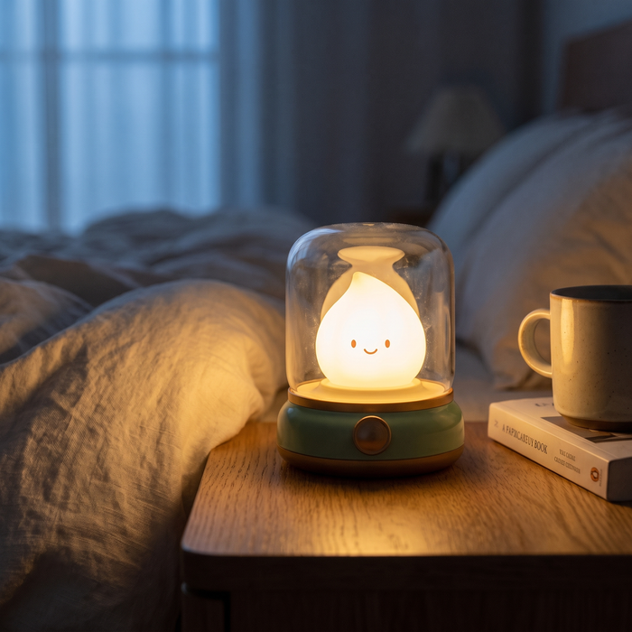 Cordless Table Lamp, Flame Night Light with Glass Dome, Rechargeable