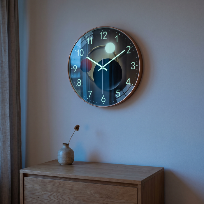 Luminous Wall Clock, Silent Glow in the Dark Glass Face, 8 to 16 Inch