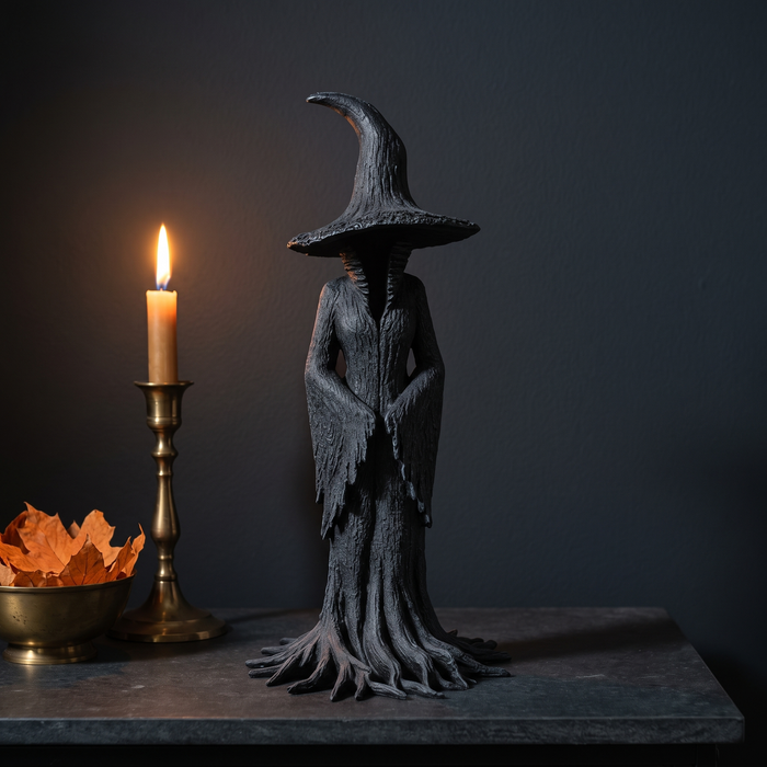 Witch Figurine, Black Witch Statue, Gothic Halloween Decor