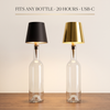 Bottle lamp fits any bottle, 20 hours, USB-C