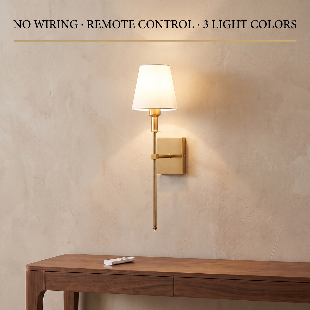 Wireless wall sconce, no wiring, remote control, 3 light colors