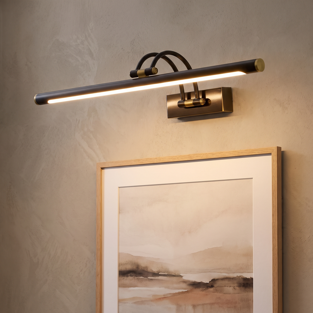 Large picture light 22 inch in black, lit above framed art