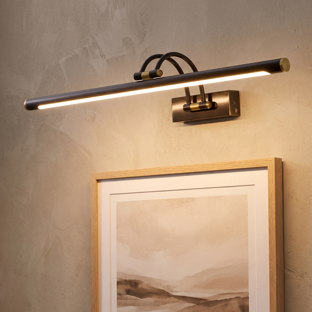 Large picture light 39 inch in black, lit above framed art