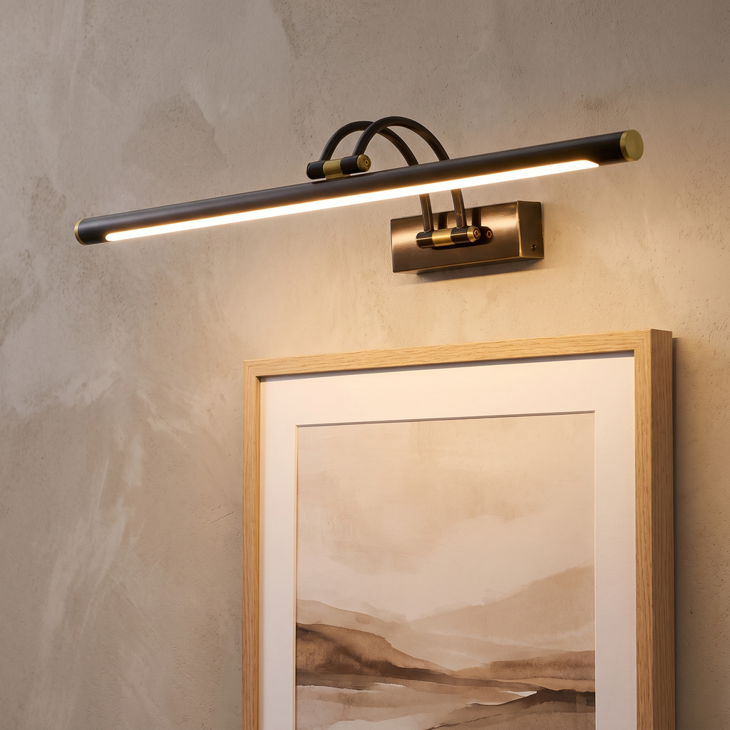 Large picture light 30 inch in black, lit above framed art