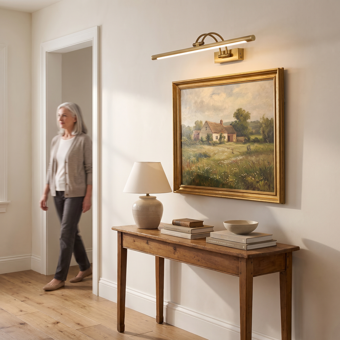 Brass Cordless Picture Light, Battery Operated Art Light, 18 to 39 In