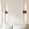Battery operated wall sconces set of 2, linear LED, black, either side of a bed